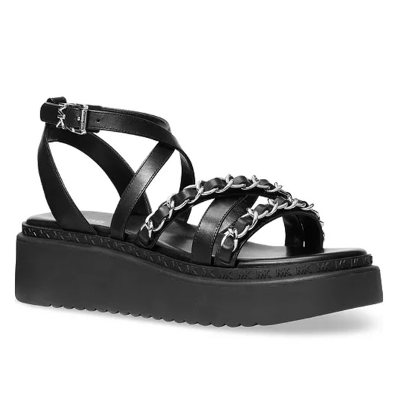 Michael Kors Black Issi Sandals with Silver Accents - Picture 1 of 9